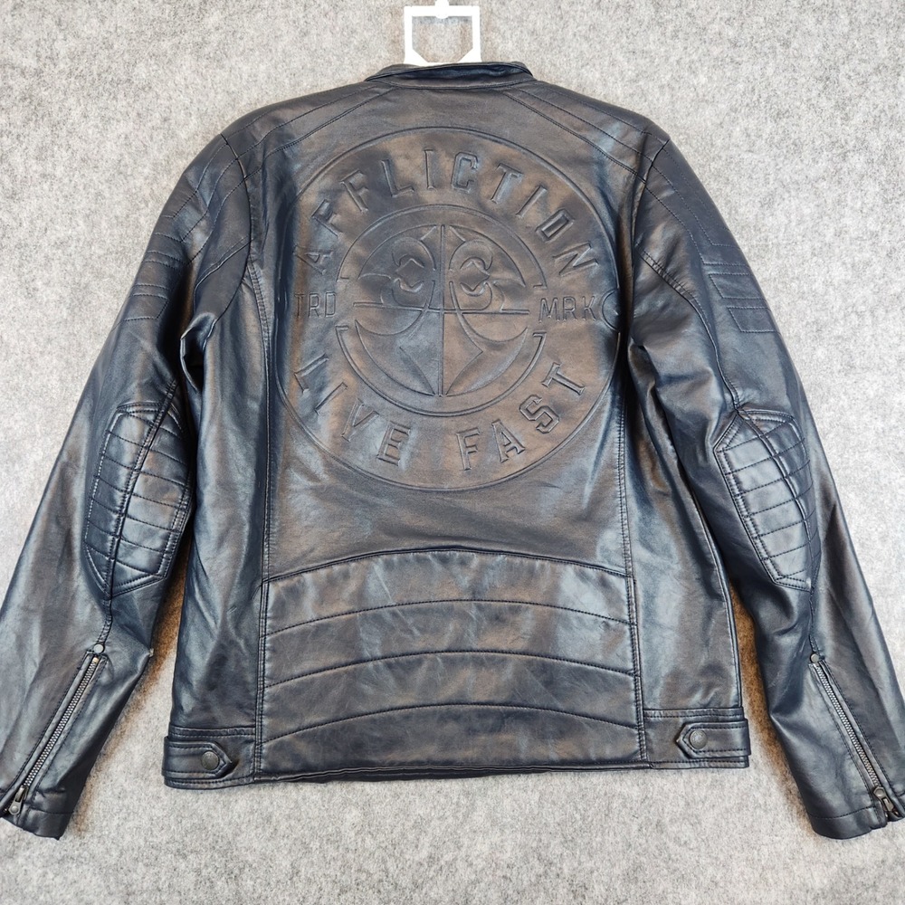 Affliction Black Premium Jacket Men Navy Blue L Faux Leather Moto Limited Saints